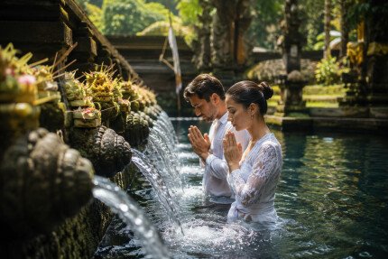 Sacred places: purification ceremony in a waterfall